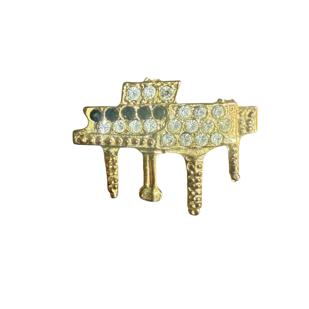 Vintage piano rhinestone brooch costume‎ Gold tone